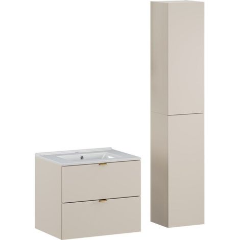 Set da bagno BELLA: mobile sottolavabo 60cm + lavabo incassato bianco + colonna contenitore