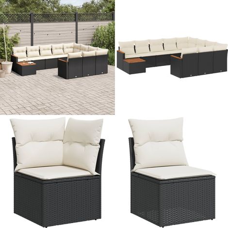 11-tlg. Garten-Sofagarnitur mit Kissen Schwarz Poly Rattan - Gartenmöbel Set - Esszimmergarnitur - Outdoor Lounge - Rattan Gartenset - Balkonmöbel - Home & Living (1/5)
