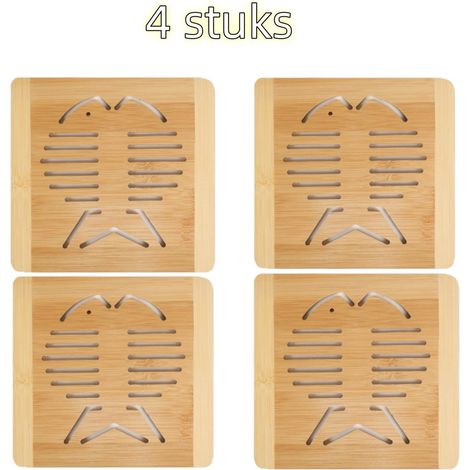 Ensemble de 4 pièces - Sets de table - Dessous de verre - Bambou ajouré - Idéaux comme sets de table isolants - 16 cm x 15 cm - Couleur bois (1/5)