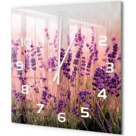 Grande Horloge Murale Carrée Cuisine en Verre Silencieuse Design Moderne Décorative Lavande 60x60 cm (1/5)