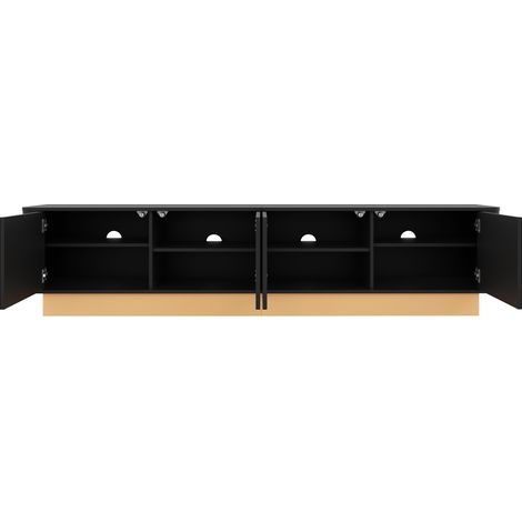 Mueble TV de 200 cm negro con 4 puertas acanaladas, estantes regulables y MDF (1/5)