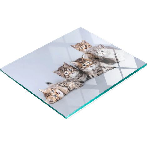 Elegante e resistente tagliere da cucina in vetro con motivo a cinque gatti, 60x52 cm. (1/5)