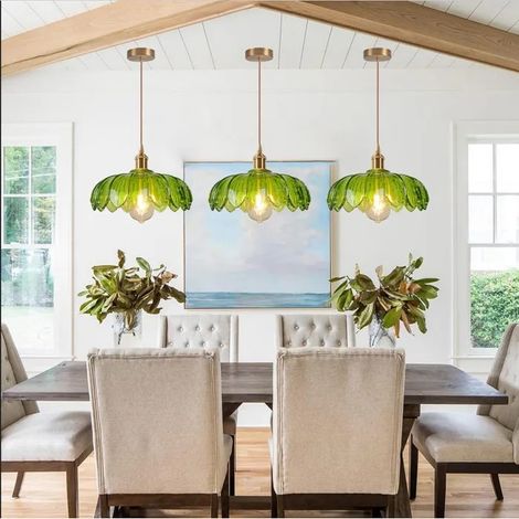 3pcs Suspension Luminaire Moderne en Verre,Lustre Vintage Abat-jour Design Fleurs Vert Lampe de Plafond Retro pour Salon,25cm (1/5)