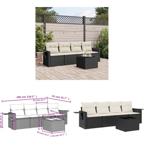 5-tlg. Garten-Sofagarnitur mit Kissen Schwarz Poly Rattan - Gartenmöbel - PE-Rattan Möbel - Outdoor Lounge Set - Sofasatz - Balkonmöbel - Home & Living (1/3)