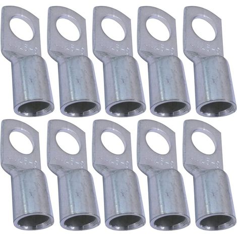Set di 10 connettori elettrici con occhiello tubolare – occhiello – Ø 8 mm – non isolato – per conduttori da 25 mm² – connettore per cavi elettrici – serraggio – color argento – Crezuo