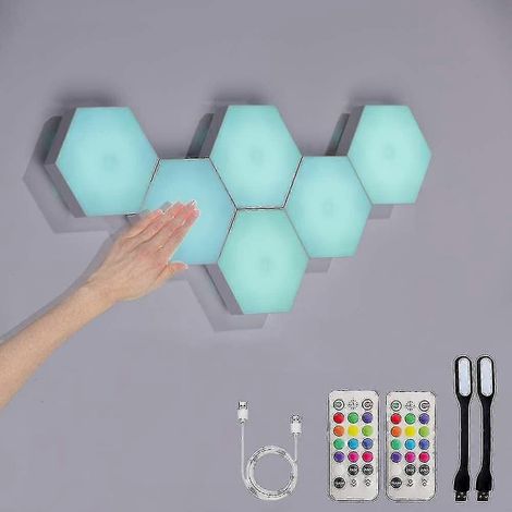 Appliques murales hexagonales avec télécommande, appliques murales hexagonales intelligentes à monter soi-même, panneaux lumineux muraux LED hexagonaux à double commande avec alimentation USB