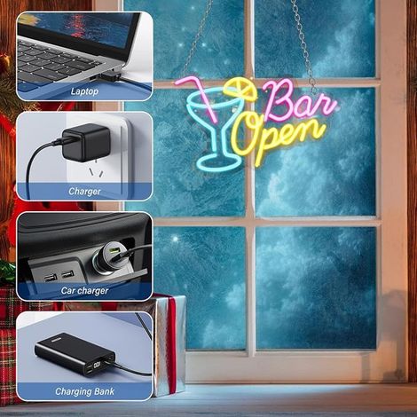 Neon Bar Open Sign Light LED Neon Sign Panel USB Operation for Home Bar Club Bistro Party Decoration Showcase Wall Decoration, Approximately 42 x 27 cm (1/2)
