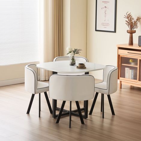 Penelope 90cm Square Table Top WHITE with 4 White Chairs