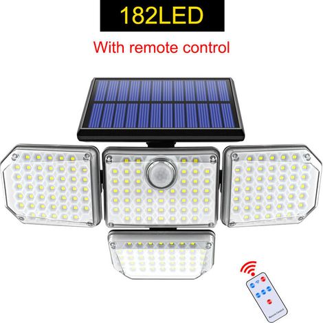 VURAHOME - Lampe solaire avec 4 tetes reglable 182 LED Induction du corps humain IP65 etanche 3 modes de fonctionnement avec telecommande (1/5)