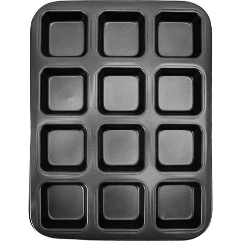 Mini-Brotform aus Kohlenstoffstahl mit 12 Mulden für Brownies und Muffins, Schwarz (1/5)