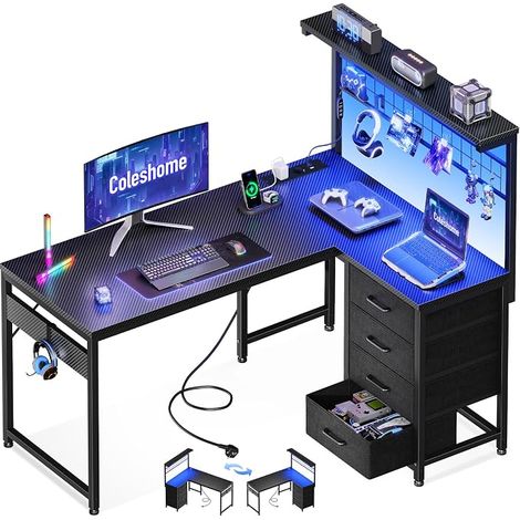 LED Gaming Desk, 110x80cm, Carbon Black (1/5)