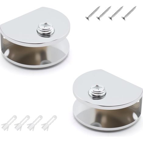 2 pièces Support Etagere Verre Grand Demi-Cercle, Alliage de Zinc Pince de Fixation pour Verre, Réglable Clips de Fixation pour Vitre, Muraux Pinces à Verre, pour Panneaux 8-12 mm D'épaisseur (1/5)