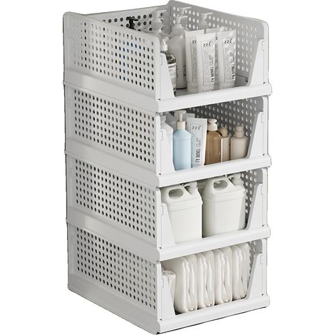 Cesta de almacenamiento, diseño apilable, material ecológico, 4 piezas - Blanco (1/2)