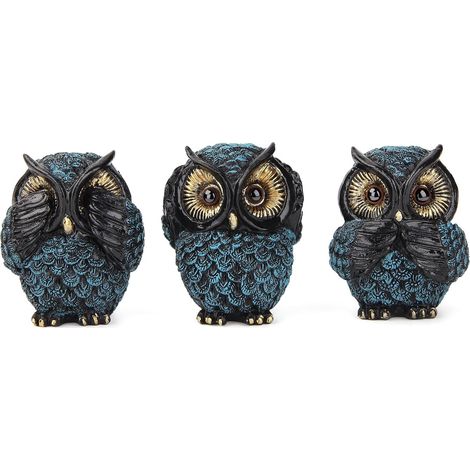 Lot de 3 Statues Hibou Sages "Ne Rien Voir, Entendre, Dire" - Figurine Hibou Décoration Maison Style Rétro & Bohème - Objet de Décoration Salon et Bureau, Idée Cadeau Original pour Femme et Amoureux (1/5)