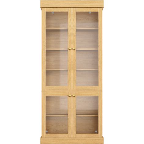 Moderne hohe Vitrine aus MDF und Glas mit LED und Kippsicherung, Natur (1/5)