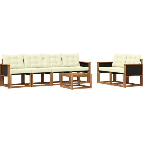 Set di divani da esterno con cuscino 7 pz  Salotto da Giardino Naturale e Crema (1/5)