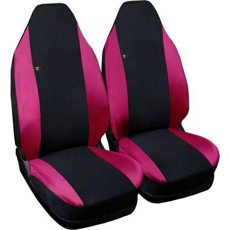 Lupex shop - Coppia coprisedili anteriori per auto Smart.1s (W450), Made In Italy, con copri poggiatesta, tessuto poliestere, Senza logo, colore - Nero\Fucsia (1/4)