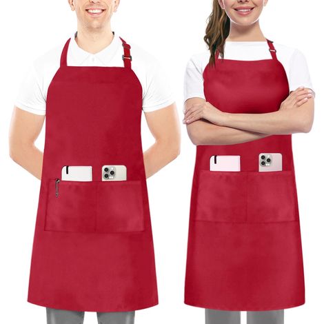 2 Pack Tablier de cuisine pour hommes et femmes - Tablier de barbecue avec 2 poches et des bretelles réglables, idéal pour le barbecue, le restaurant, le café et le jardinage (1/5)