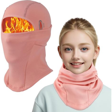 Kinder Sturmhaube Winter Rosa, Winddicht Fleece Warm Skimaske für Radfahren, unter dem Helm, mit Halswärmer, 4-12 Jahre (1/5)