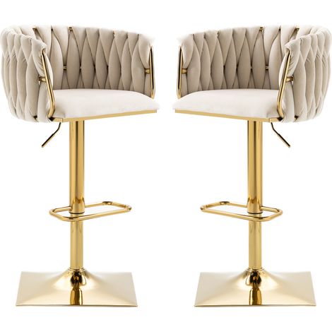 CHICFURN Sgabello da bar vintage 53x51x87-105 cm velluto avorio girevole regolabile (1/5)
