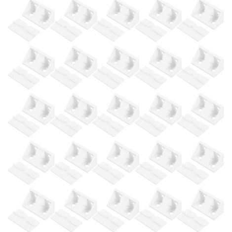 Support de connexion en plastique blanc lot de 50 avec cache-vis, équerres droites pour meubles, cloisons et bibliothèques, design épuré, structure à angle droit 1.65X0.87X0.79In (1/5)