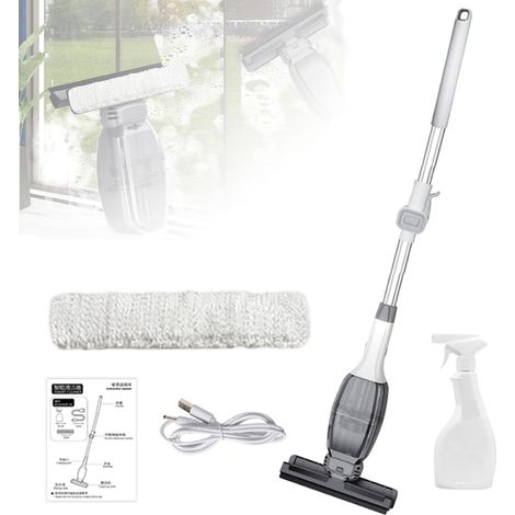 Outils de nettoyage de verre électrique, fenêtre aspirateur sans fil, aspirateur d'outil rechargeable pour fenêtres, avec 6 linge de nettoyage, bouilloire et poteau télescopique, pour fenêtres, carrea (1/5)