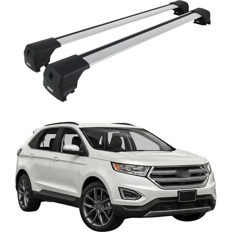 OMAC Aluminium Dachträger Querträger für Ford Edge II 2015-2023 – City Crash – ISO/PAS 11154:2006 – Abschließbar – Max. 75 kg – 2 Stangen Silber (1/5)