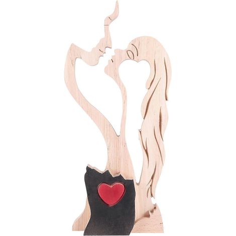 Love Eternal Wood Ornaments Wooden-heart Desktop Sculpture Couple Kissing Statue Love Art Ornaments (1/5)