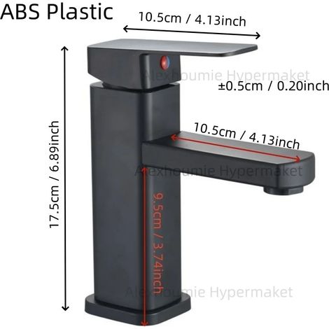 Robinet de salle de bain/lavabo monotrou à poignée unique (noir court sans flexible - G1/2) avec mitigeur eau chaude/froide, montage sur plage et robinetterie à une seule poignée (1/5)