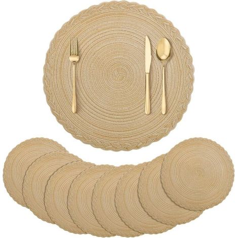 Lot de 8 sets table ronds motif anneaux croissance Ø38 cm, bordure dentelle, antidérapants durables, chargeurs fête (1/5)