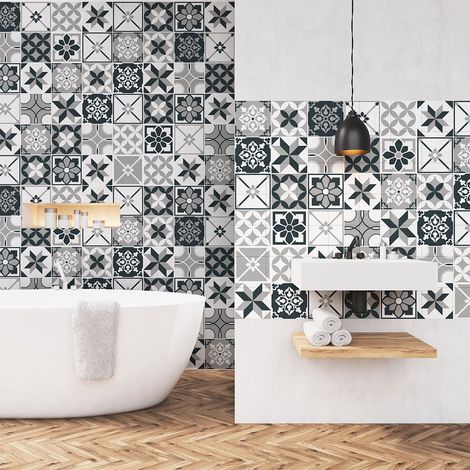 Sticker Mural Carrelage adhésif Cuisine Salle de Bain - 60 STICKERS CARREAUX DE CIMENT AZULEJOS NATY - 60stickers20x20cm (1/5)