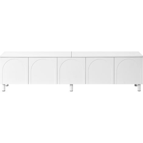 Weißes Lowboard mit 5 Türen, Metallfüßen, Spanplatte und MDF, 180 x 38 x 45 cm (1/5)