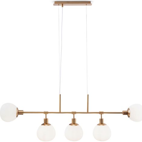 Lampadario Sospensione Erich Metallo Oro Rosa 5 Luci E Diffusori Bianchi (1/4)