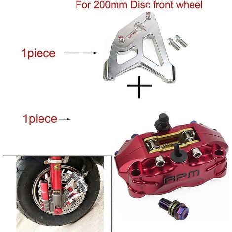 Étrier de frein à disque pour moto 200 mm 220 mm avant/arrière, 4 pistons, montage radial, 82 mm de rotation, pour scooter RSZ, Jog, Dirt Pit Bike, Grom - Support B rouge 200 (1/5)