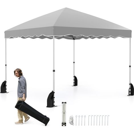 COSTWAY Gazebo Pop-up da Esterno 3 x 3 m, Gazebo Pieghevole con Borsa con Ruote, 8 Picchetti, 4 Ancore, 4 Corde Antivento, 4 Sacchi di Sabbia, Tendone Impermeabile per Eventi Commerciali (Grigio) (1/5)