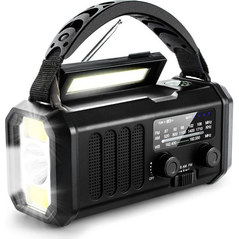 Radio d'urgence avec batterie solaire de 10 000 mAh, lampe torche solaire et kit de survie, noir