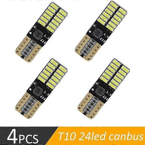 Lot de 4 ampoules LED T10 Canbus pour plafonnier de voiture W5W, clignotants LED 12V 6000K, éclairage de plaque d'immatriculation, 194 168 24 SMD COB blanc, lampe de coffre, 2012 5W (1/4)