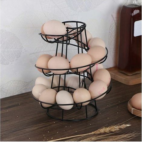 Distributeur d'oeufs Spirale Stockage Métal Fer Spirale Egg Rack Egg Stand Cuisine 24x20x20cm Noir,de (1/4)