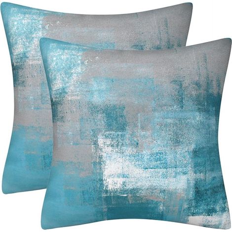 Lot de 2 housses de coussin de 45 x 45 cm double face en velours gris sarcelle peinture d'art abstrait décoration moderne housse d'oreiller 18 x 18 pouces pour canapé salon lit (1/5)