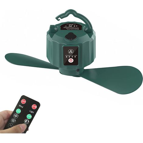 Ventilateur de plafond portable rechargeable USB avec télécommande et lumière LED intégrée – Idéal pour camping, randonnée et chambre (1/5)