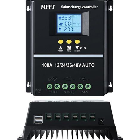 Controleur de charge solaire MPPT 100A 12V/24V/36V/48V MPPT régulateur solaire Écran LCD ID automatique Entrée max 100V DC Pour Plomb/acide/Lithium batterie Double USB Noir. (1/5)