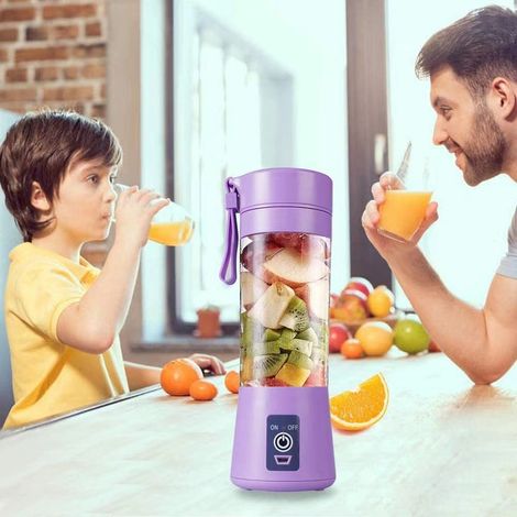 Blender portable (violet) pour smoothies, blender personnel avec 6 lames 3D, extracteur de jus rechargeable. (1/5)