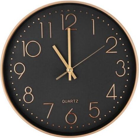 Horloge murale à quartz silencieuse moderne 25 cm, horloge murale ronde avec chiffres surdimensionnés (or rose) (1/3)