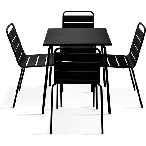 Ensemble table de jardin et 4 chaises en métal noir - Palavas (1/5)