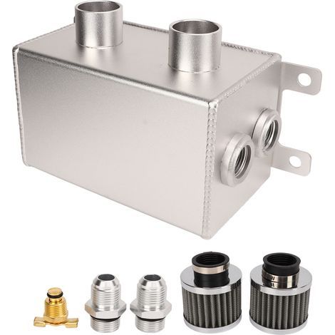 Kit de RéServoir de RéCupéRation D'huile, Alliage D'aluminium, Installation Facile, Taille Standard, Filtre Double Universel de 1200 ML avec Grand Filtre de Moteur à Courant Continu (Argent). (1/5)