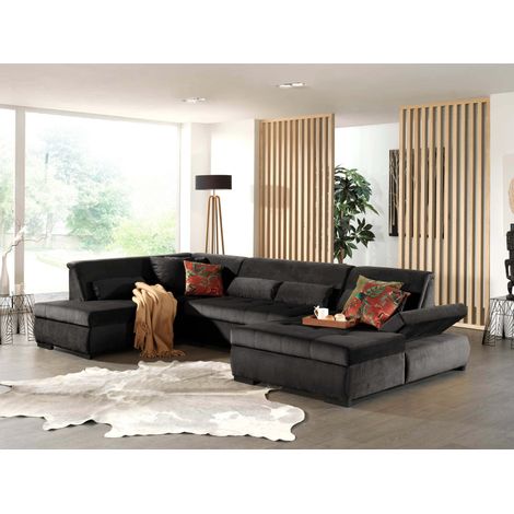 Vermont - panorama-ecksofa in u-form - xxl - aus velours - links - dunkelgrau