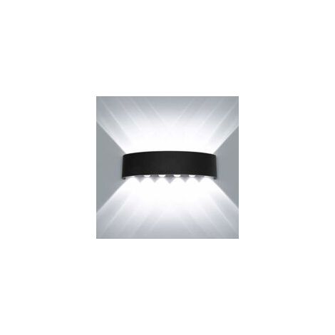 Aplique de pared LED negro, 12W – Aluminio impermeable – Luz blanca fría – Para salón, dormitorio, pasillo, escalera – Área de iluminación de 3 a 9 m² – Crezuo – Crezuo