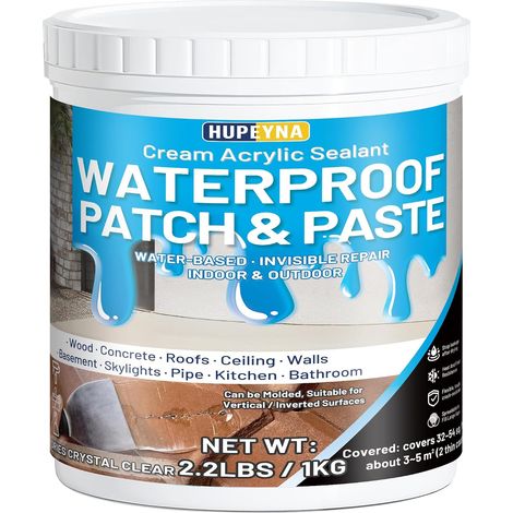 Pâte d'étanchéité Caoutchoutée Imperméable, Pâte Imperméable Transparente Anti-Fuites Réparation Intérieure et Extérieure pour Surfaces Courbes et Verticales Membrane d'Étanchéité Waterstop pot 1 KG (1/5)