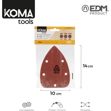 Set di 5 carte abrasive per levigatrice tipo mouse 08707 KomaTools