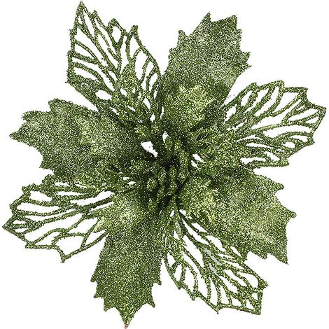 Fleurs artificielles à paillettes de noël, fausse décoration pour mariage, ornements du nouvel an, 6,3 pouces, vert (1/5)